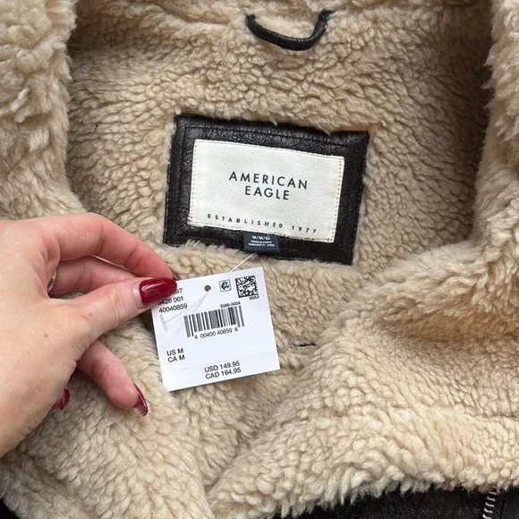 AE Oversized Vegan Shearling Moto Jacket Black Medium NWT - Picture 7 of 11